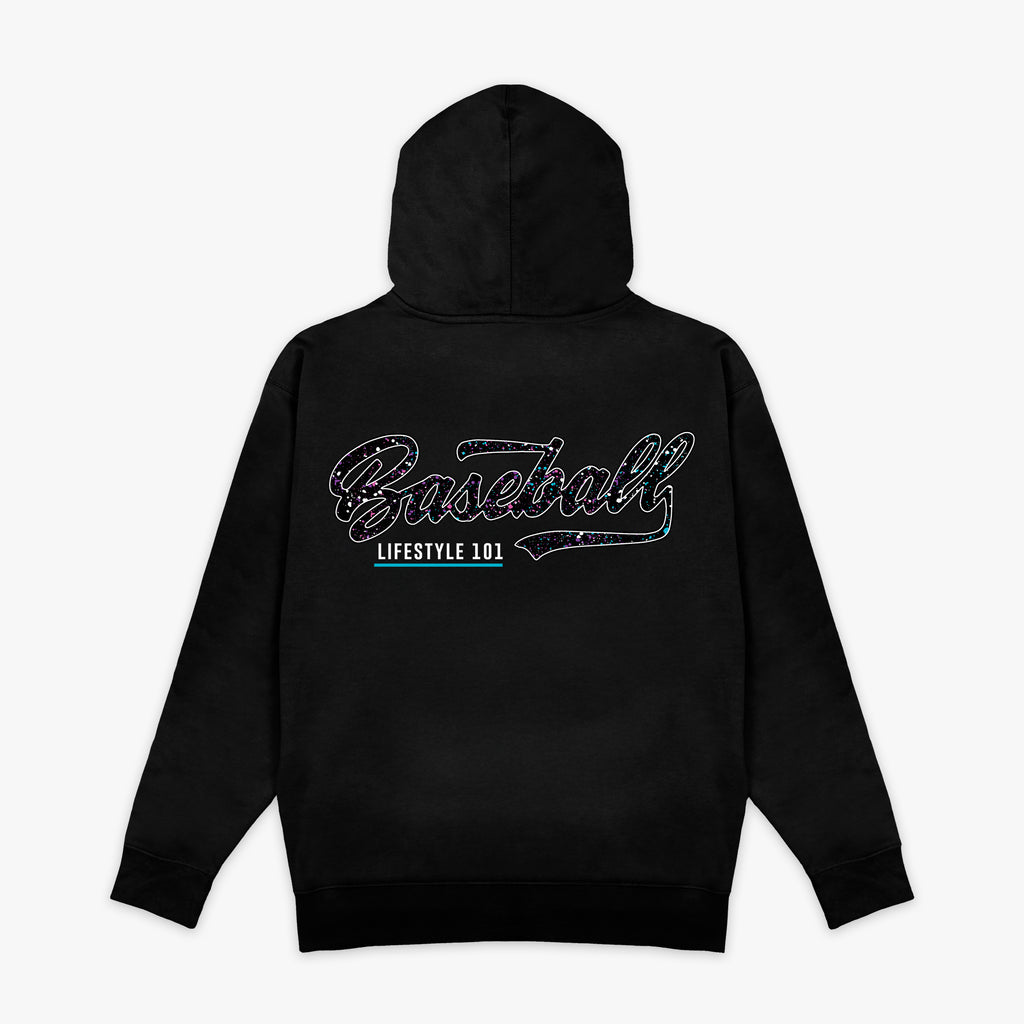 Black and galaxy Splatter hoodie - back view