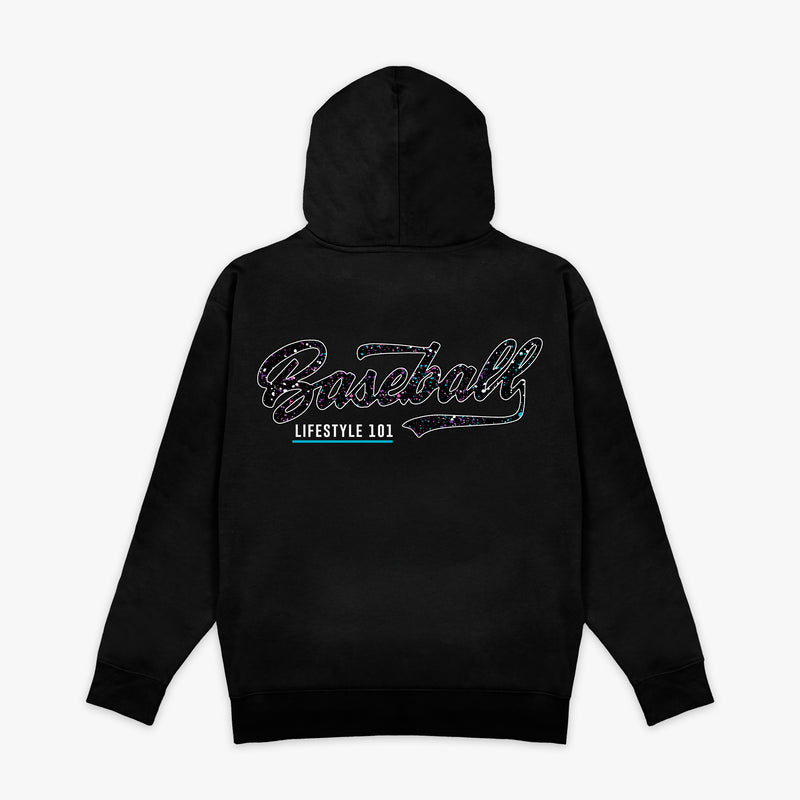 Black and galaxy Splatter hoodie - back view