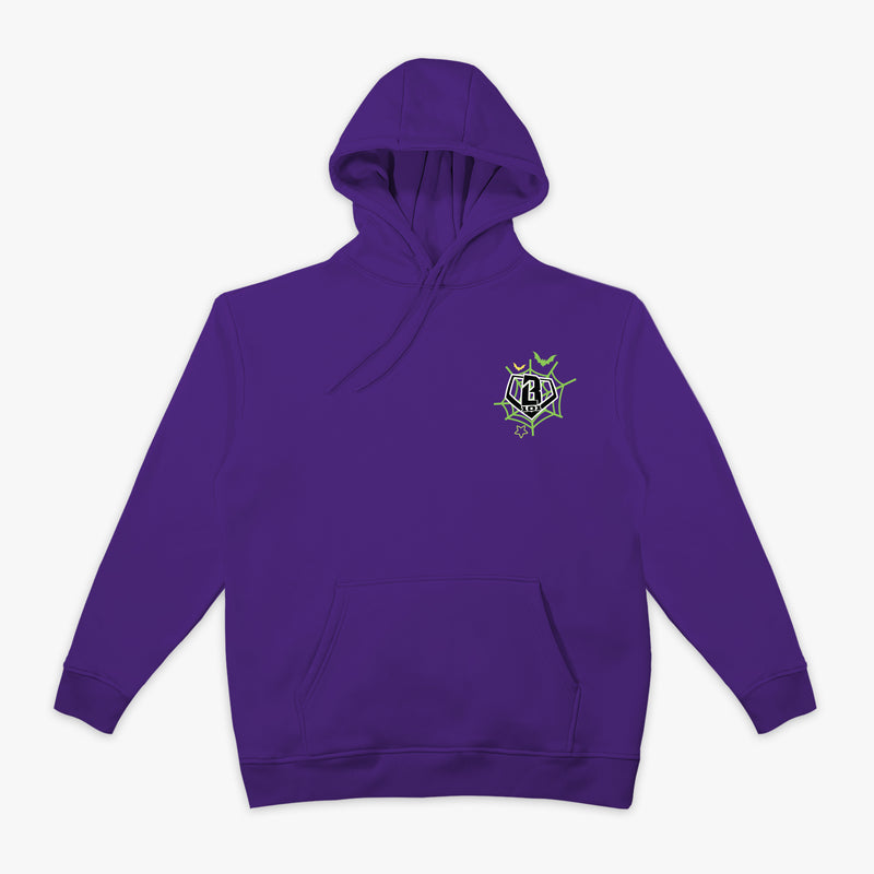 Hoodie with “BL101 Spiderweb” design — front view