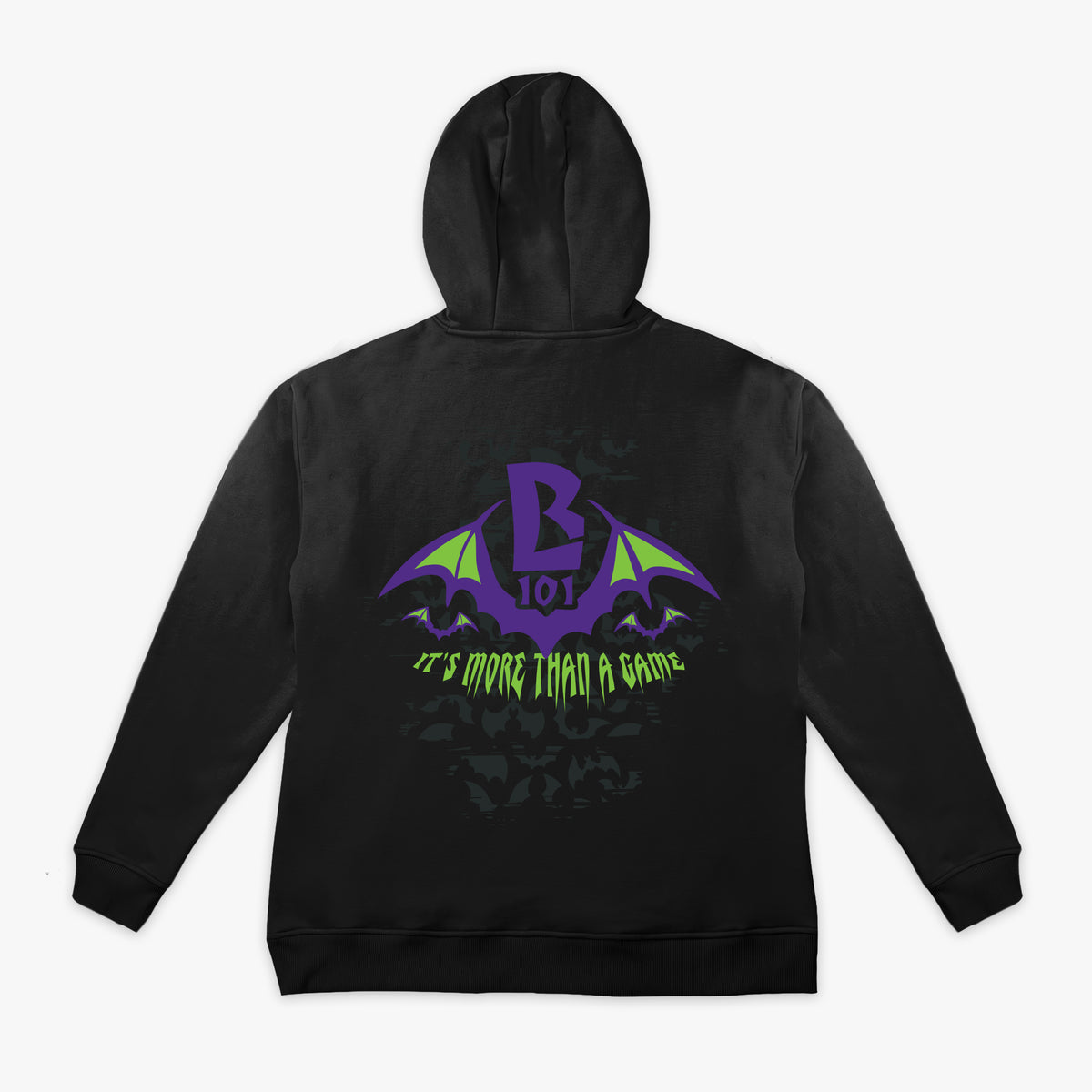 Black Bat Crest hoodie — back view