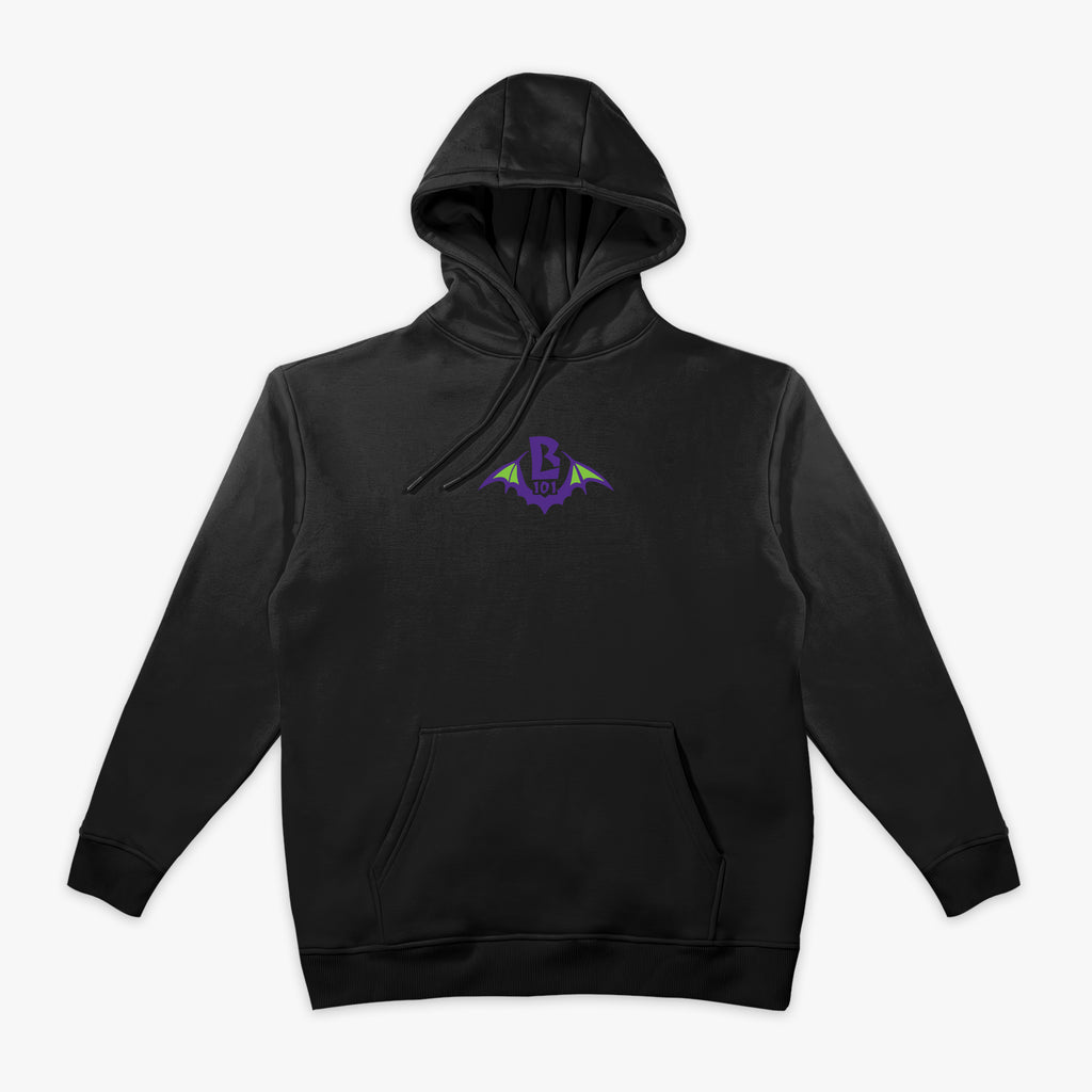Black Bat Crest hoodie — front view