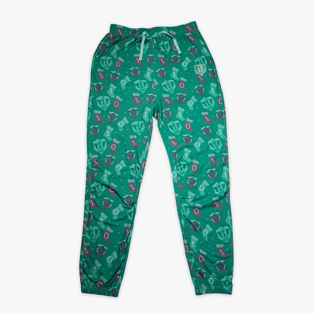 Green Stitched For The SZN youth pajama pants — front view