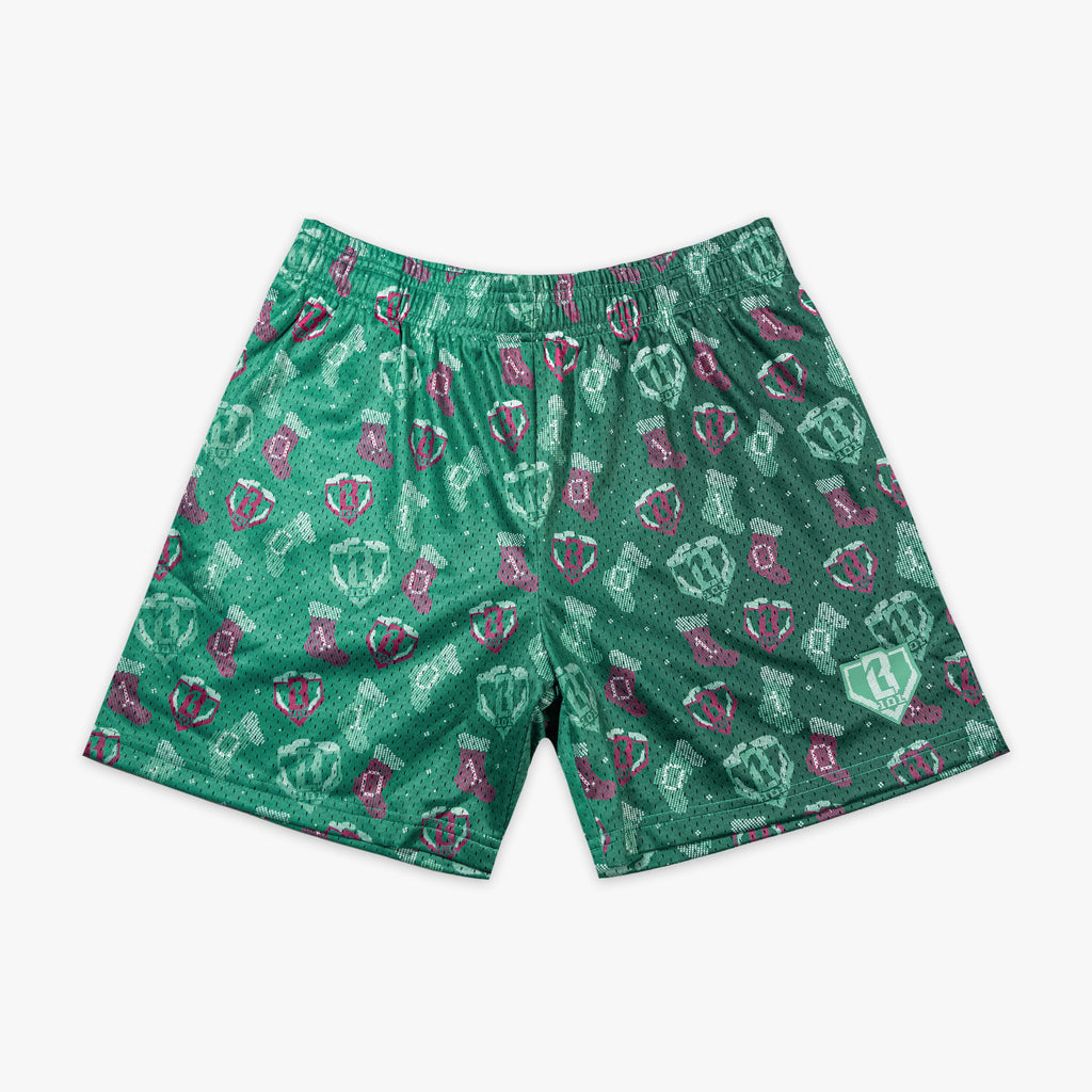 Green Stitched For The SZN youth shorts - front view