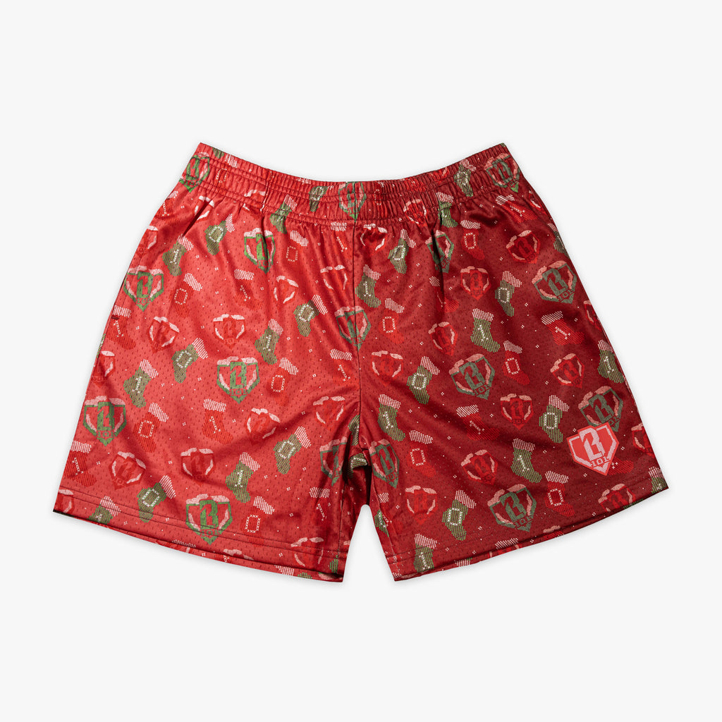 Red Stitched For The SZN shorts - front view