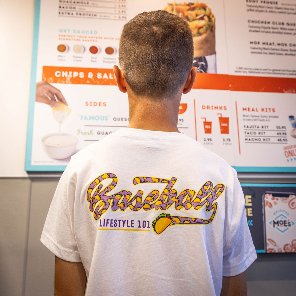 White Taco Established youth graphic tee — back view