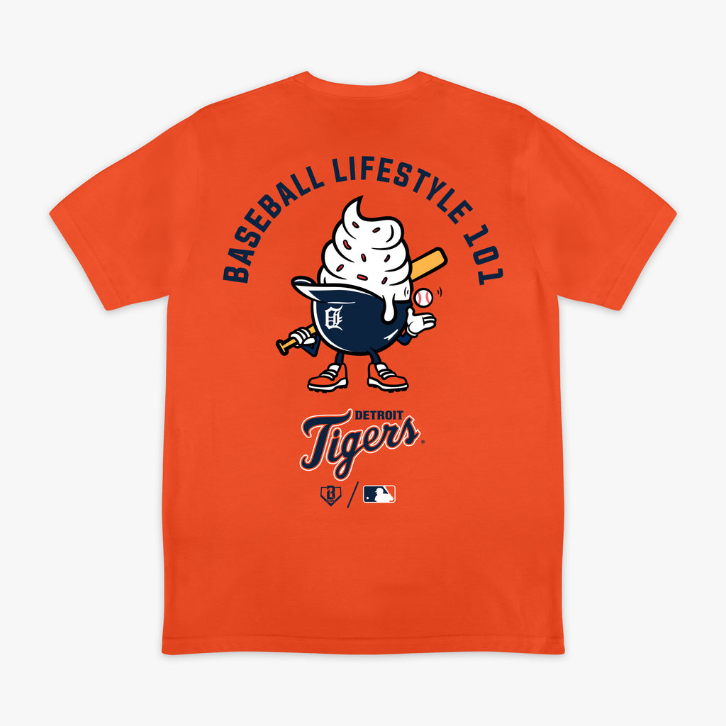 Orange graphic tee with "Detroit Tigers Ice Cream Cap" design - back view