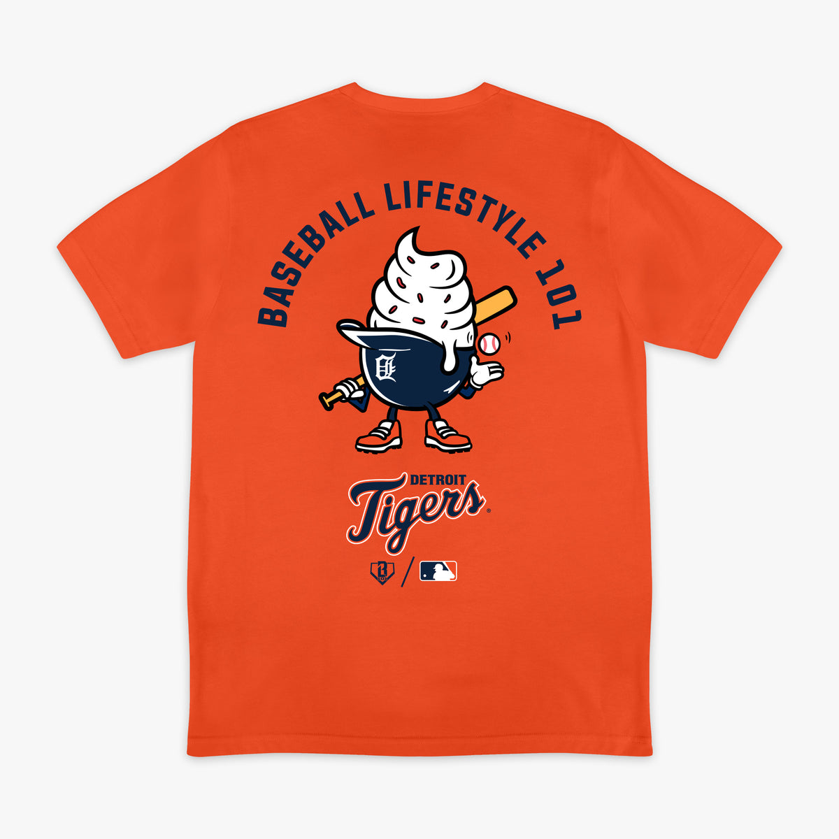 Orange graphic tee with "Detroit Tigers Ice Cream Cap" design - back view