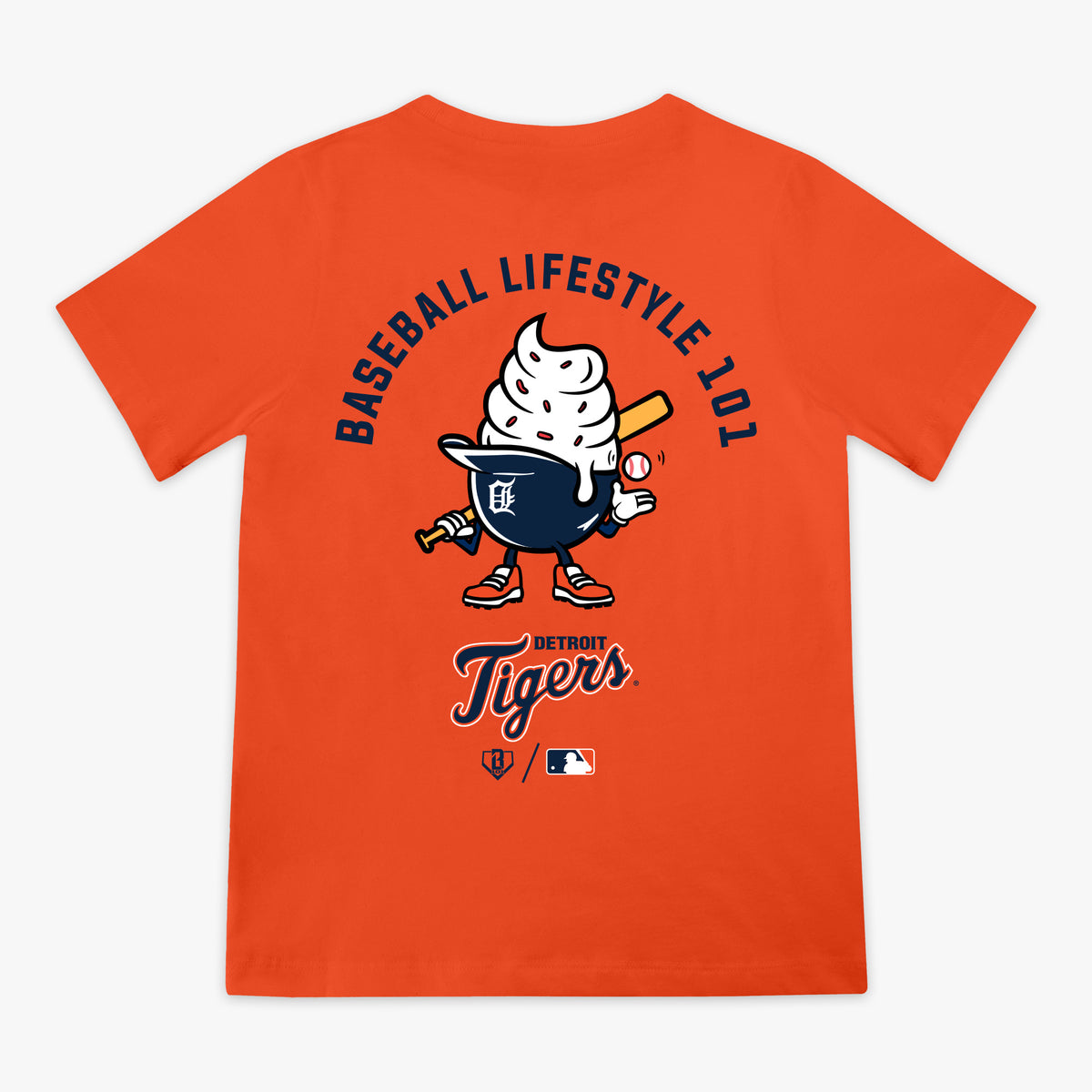 Orange youth graphic tee with "Detroit Tigers Ice Cream Cap" design - back view