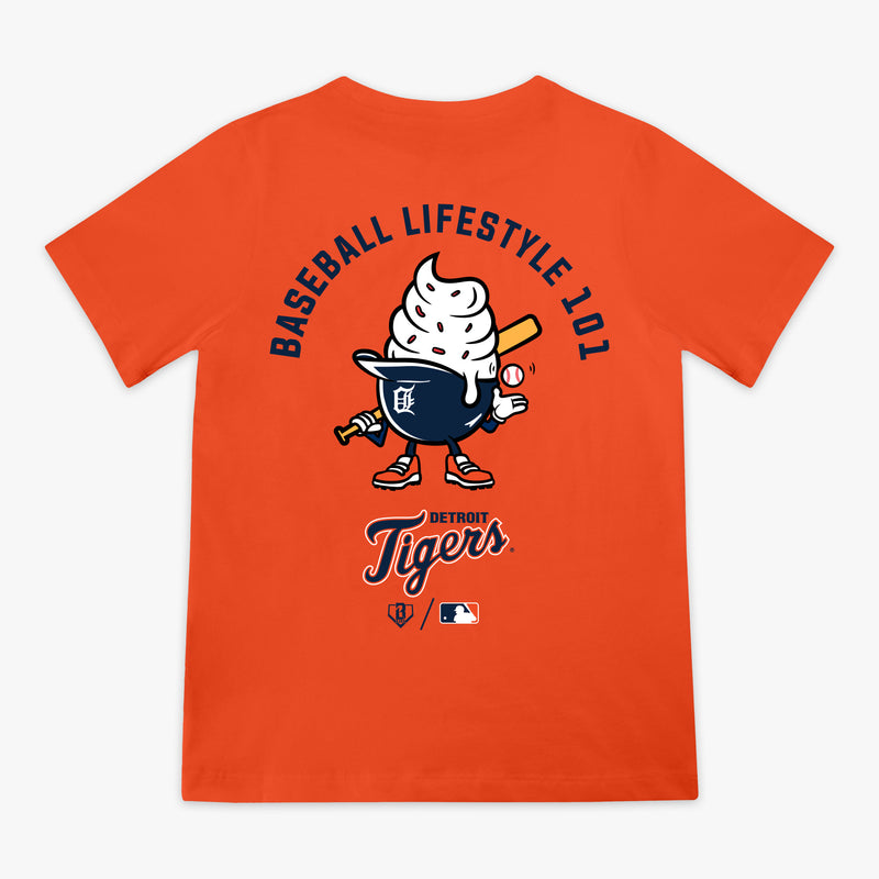 Orange youth graphic tee with "Detroit Tigers Ice Cream Cap" design - back view