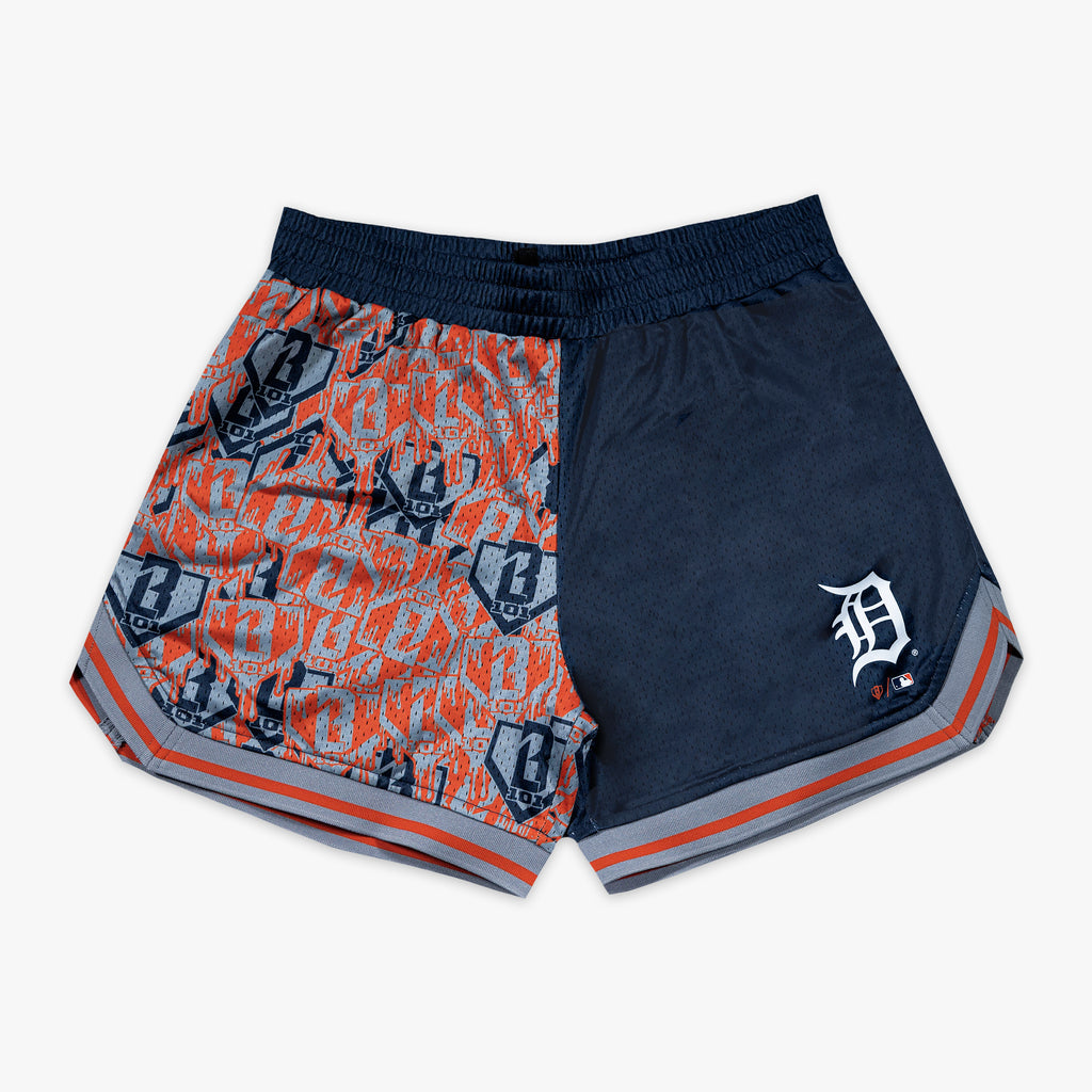 Navy shorts with "Detroit Tigers Sticker Court" design - front view