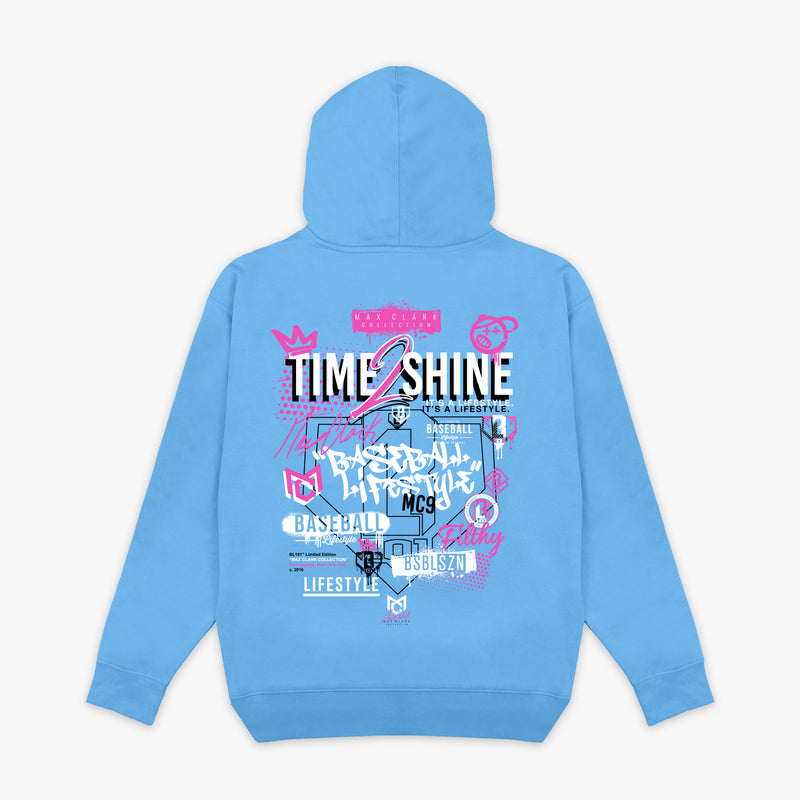 Blue Time 2 Shine Icons Cotton Candy Blue youth hoodie — back view