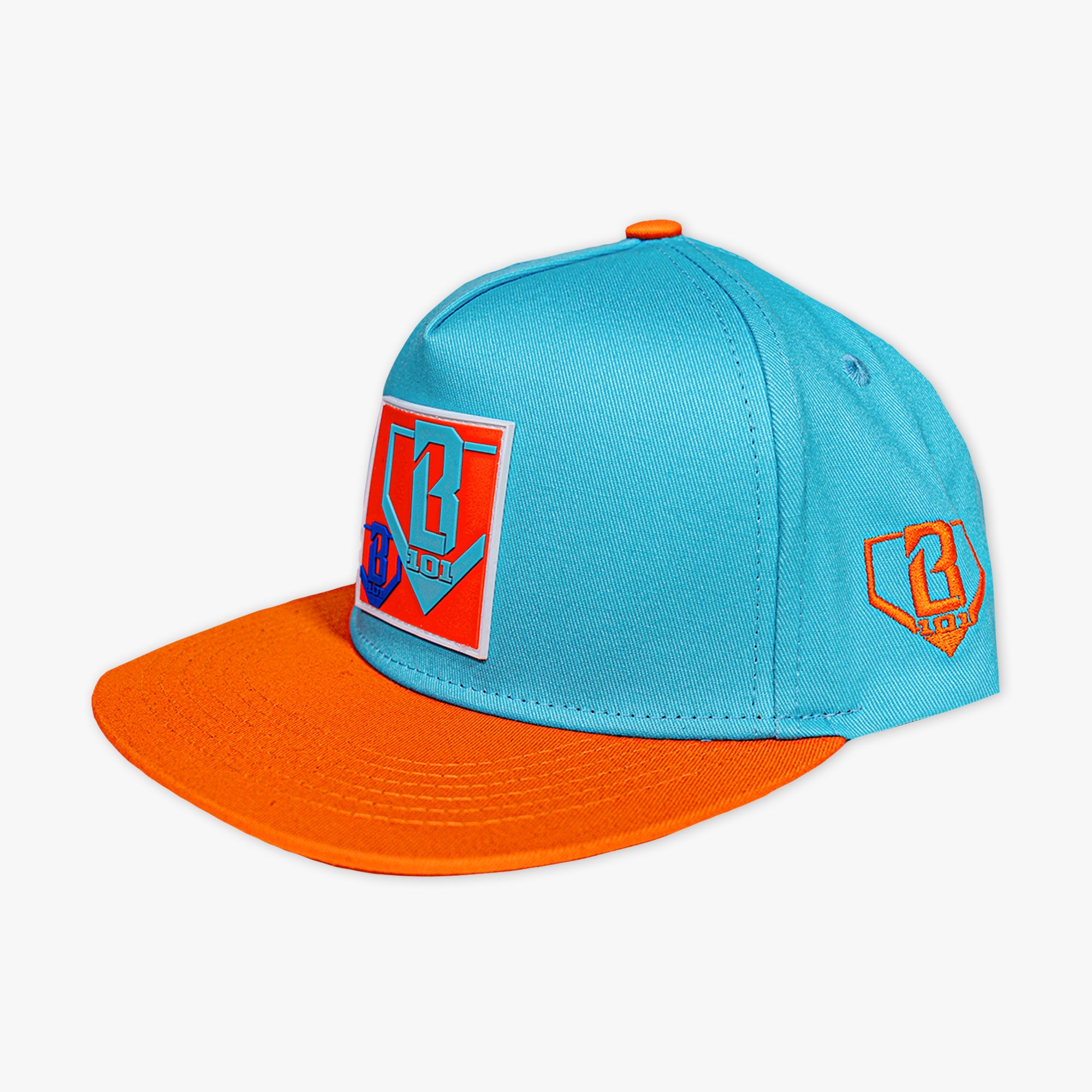 Adult model wearing blue hat with "Trash Talk" design