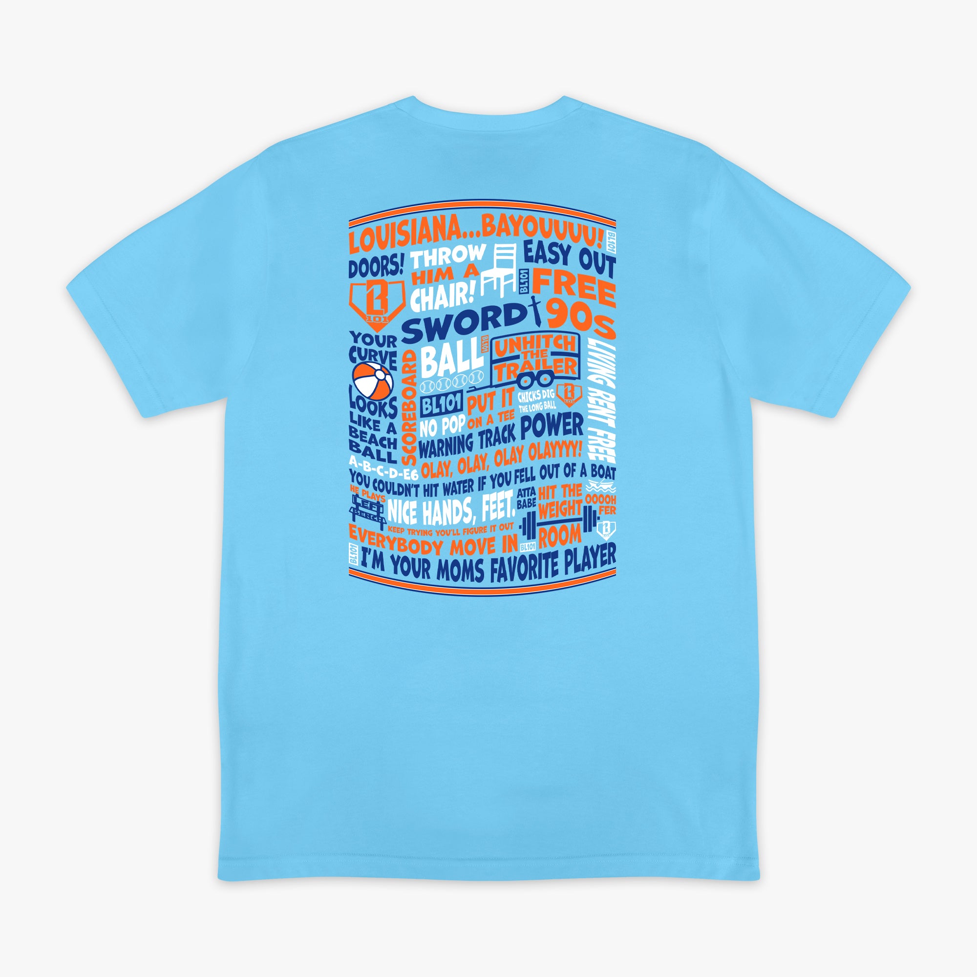Blue Trash Talk graphic tee — back view