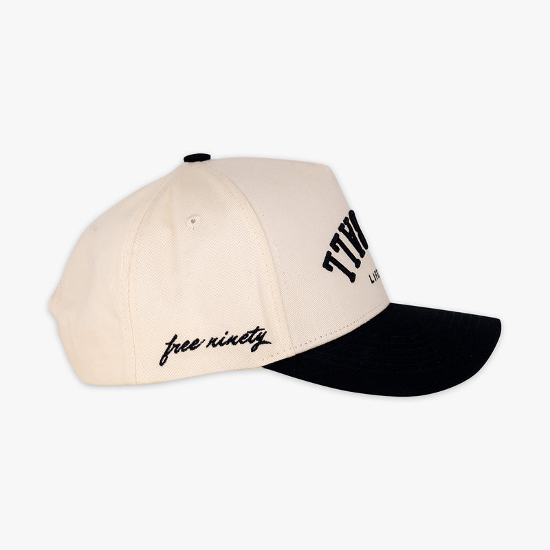 Cream and black Upside Down Baseball hat - back view