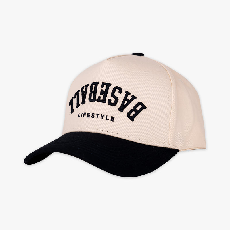Cream and black Upside Down Baseball hat - front view