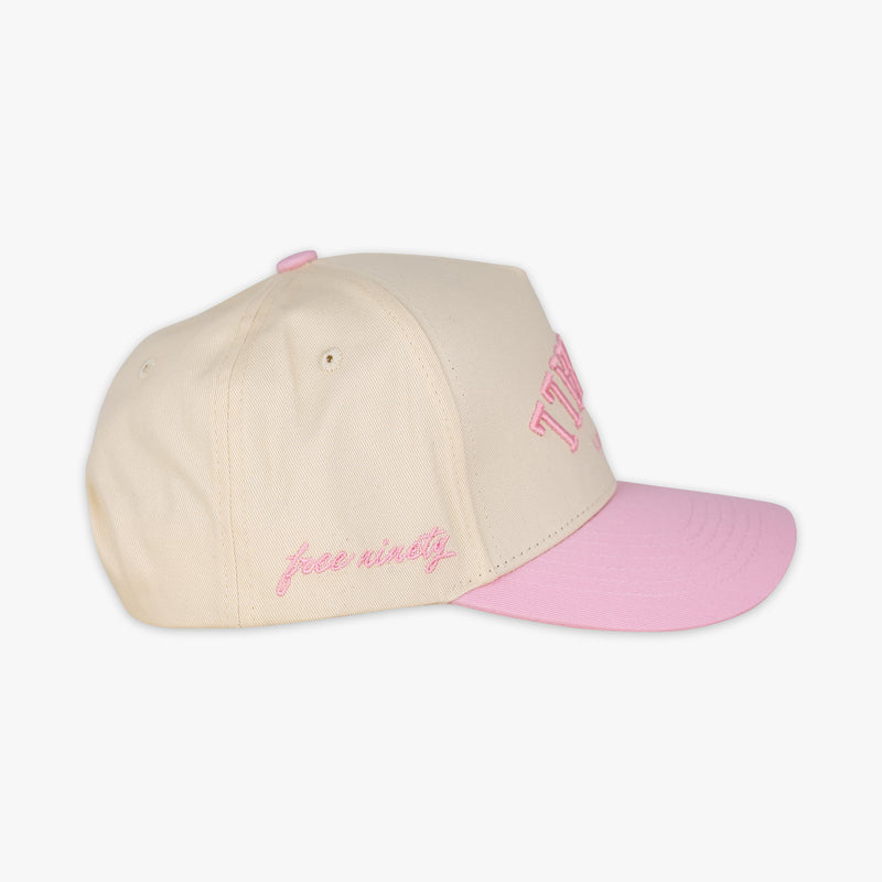 Cream and pink Upside Down Baseball hat — back view