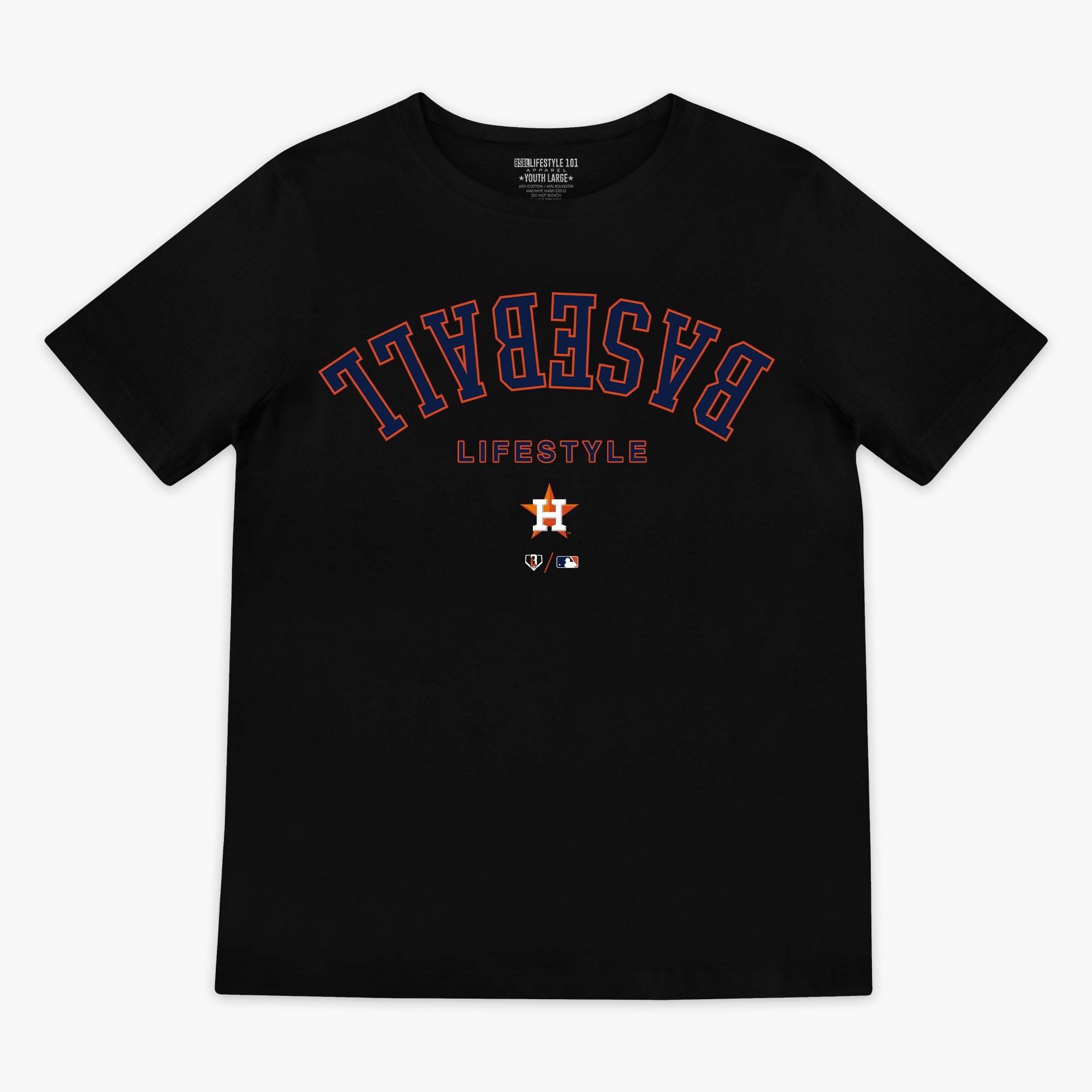 Youth graphic tee with “Houston Astros Upside Down” design — front view