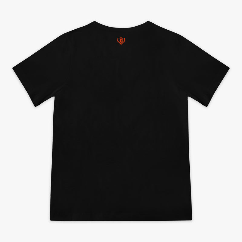 Black youth graphic tee with "Detroit Tigers Upside Down" design — back view