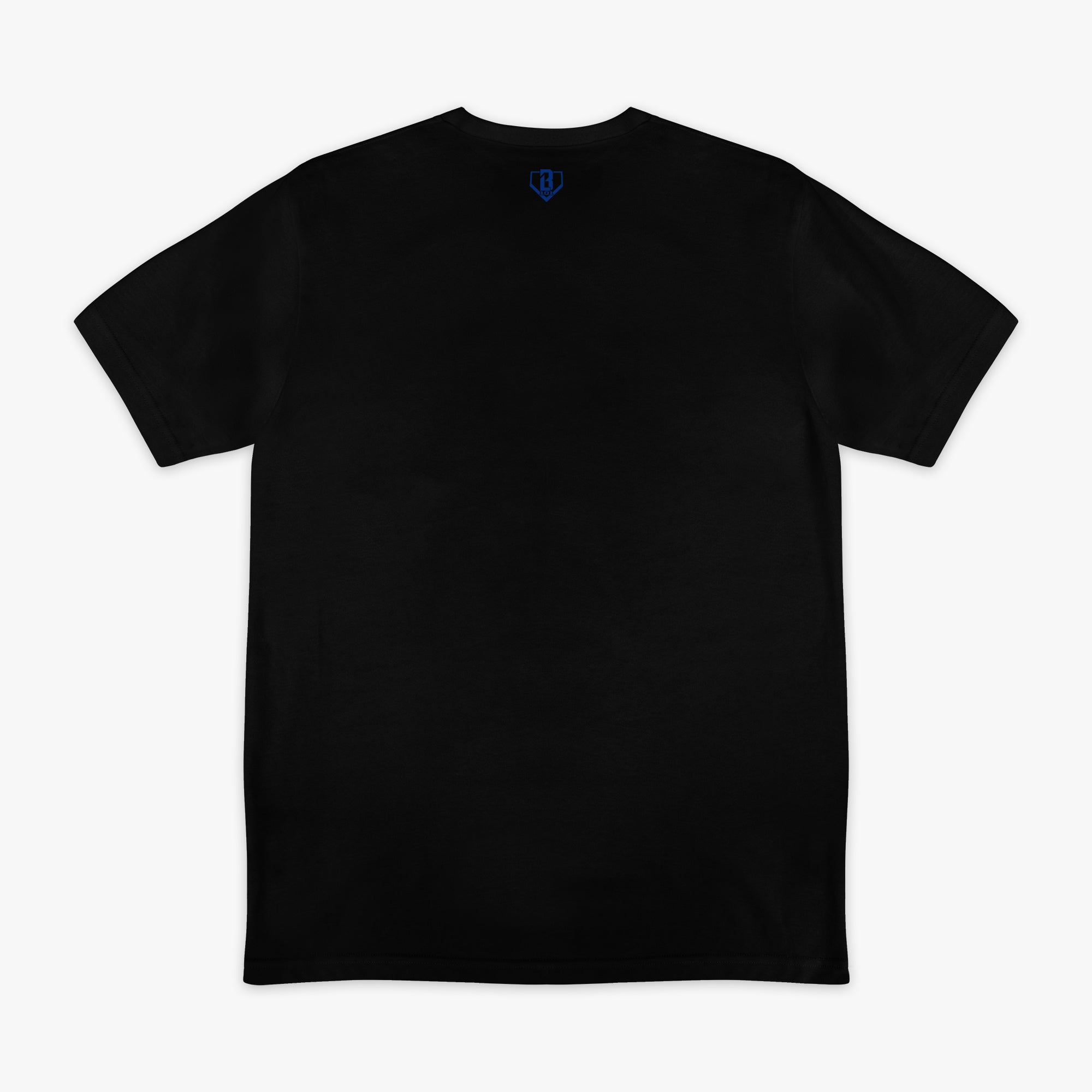 Black graphic tee with "Texas Rangers Upside Down" design — back view
