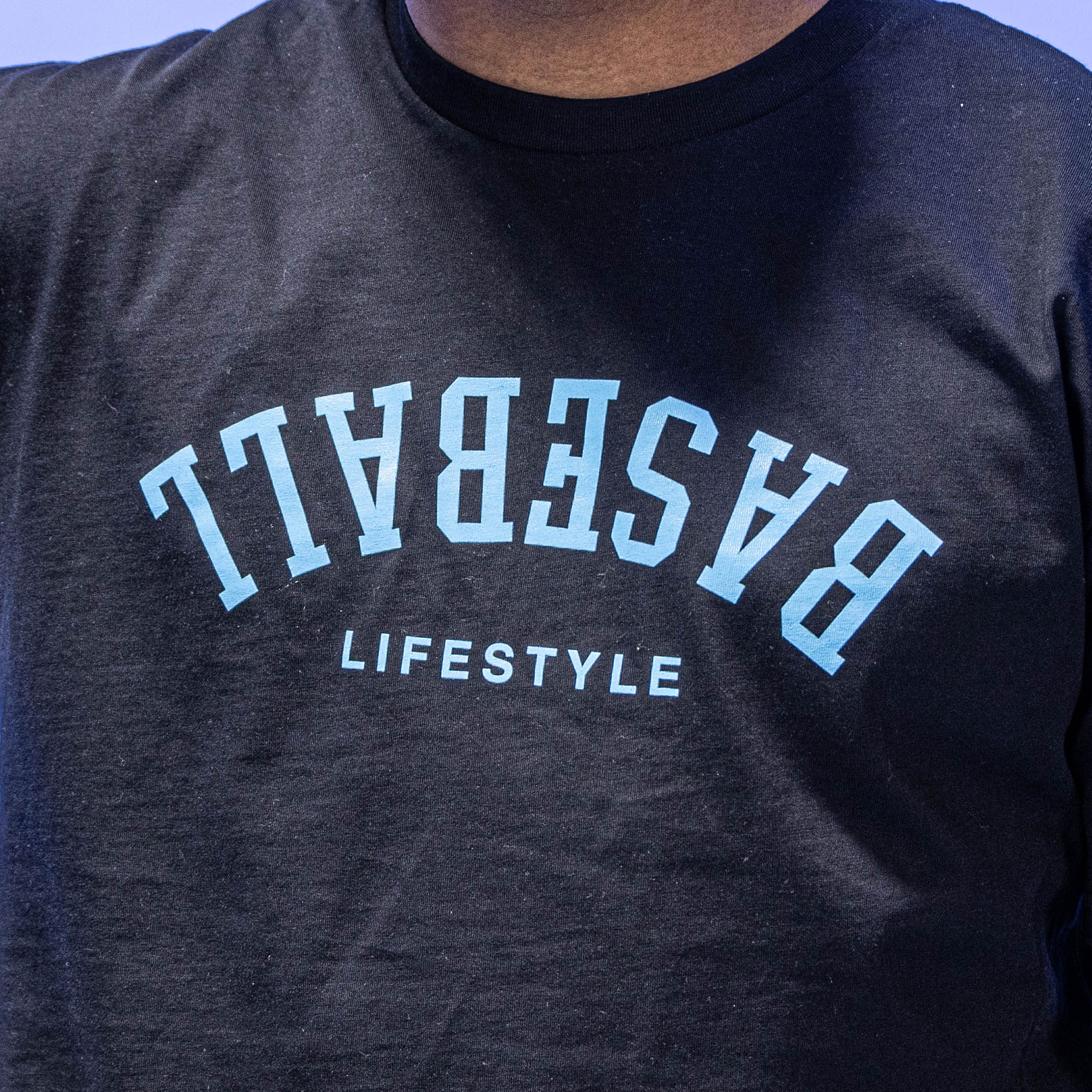 Upside Down Baseball Youth Tee - Black/Light Blue