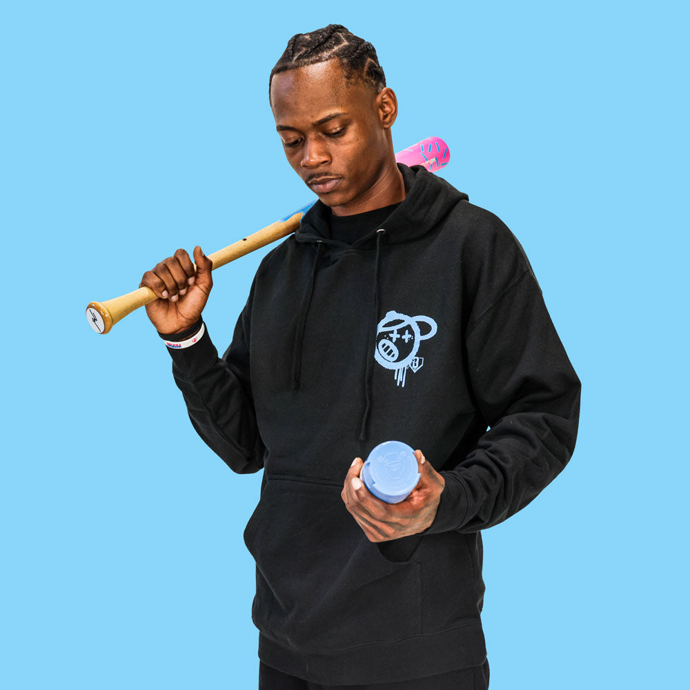 Black and light blue Vandal hoodie — front view