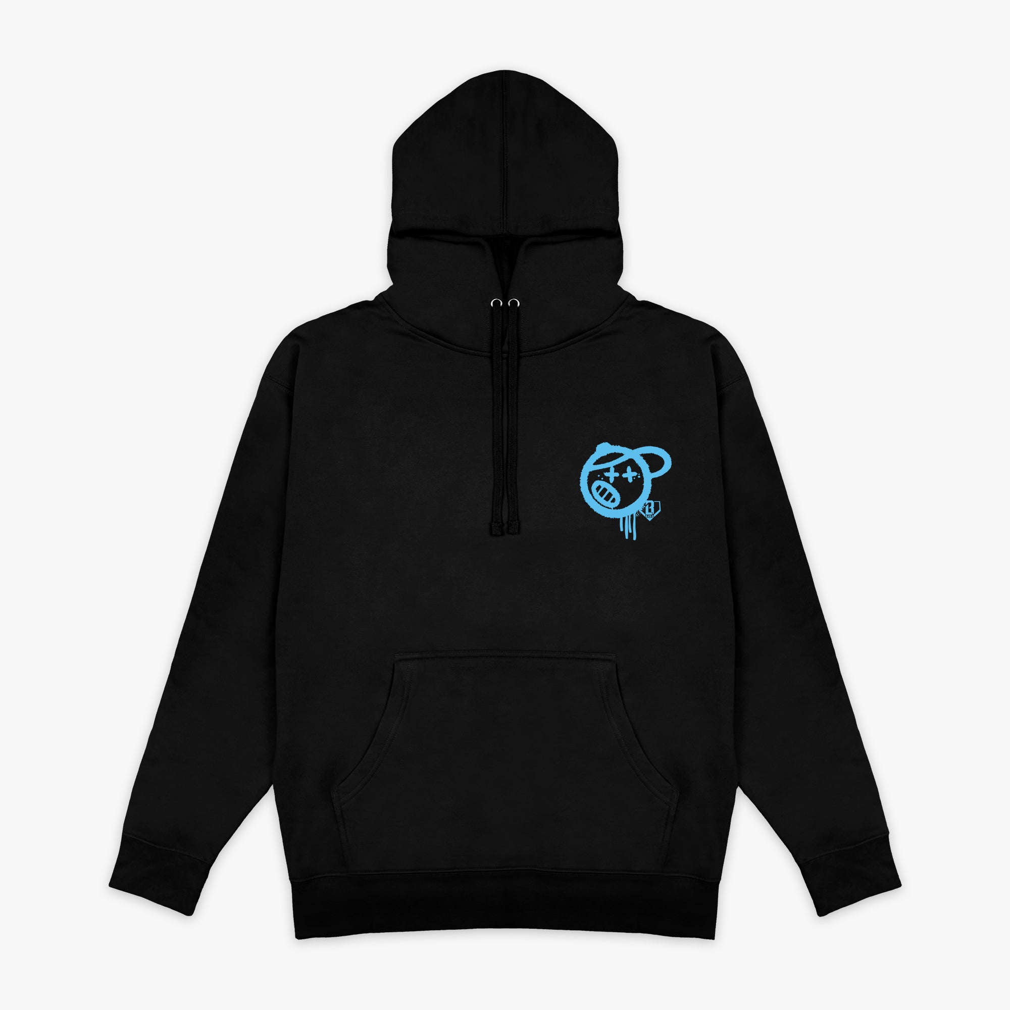 Black and light blue Vandal hoodie — front view