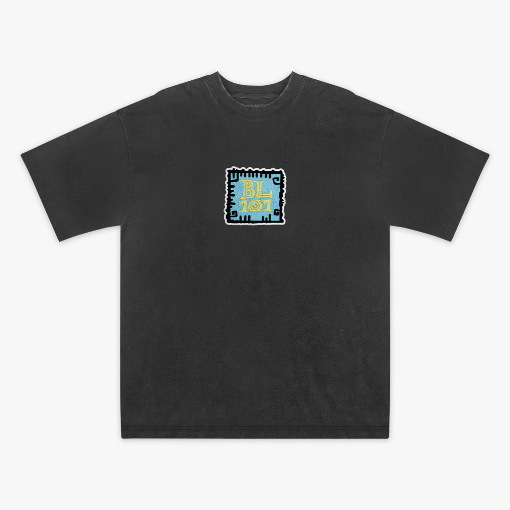 Black youth graphic tee with "Wave Goodbye" design — front view
