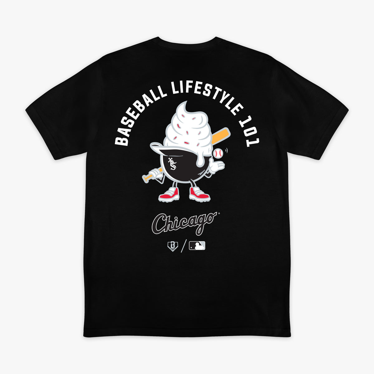 Black graphic tee with "Chicago White Sox Ice Cream" design - back view