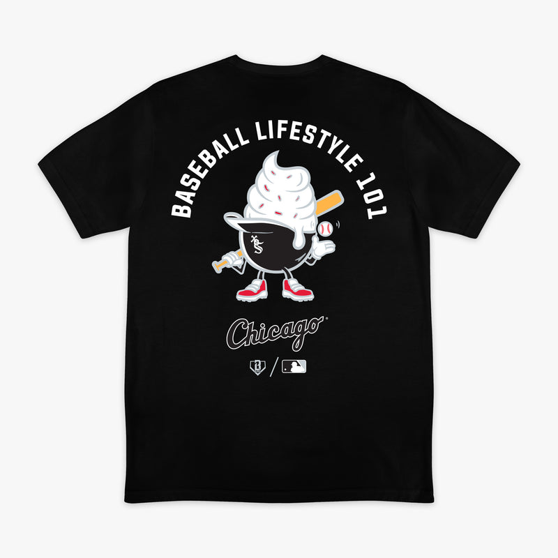 Black graphic tee with "Chicago White Sox Ice Cream" design - back view