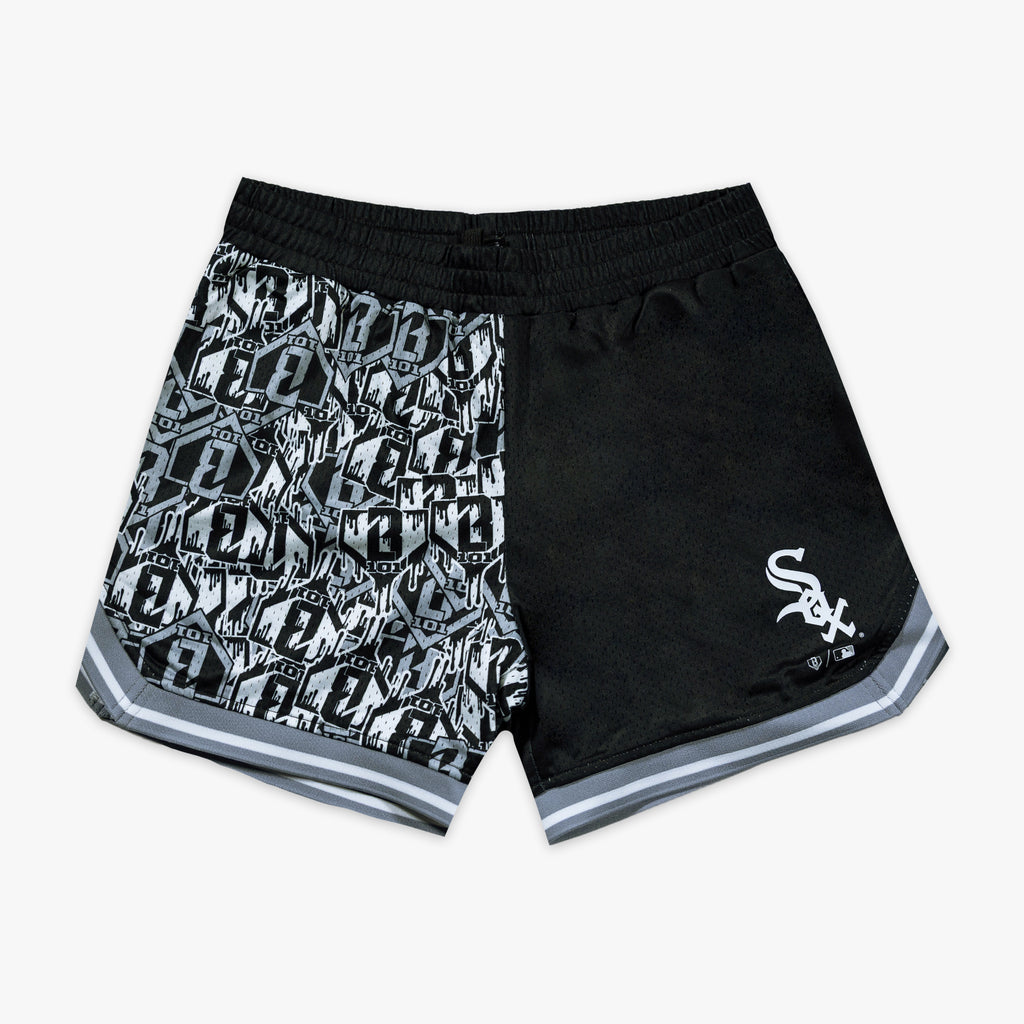 Black shorts with "Chicago White Sox Sticker Court" design - front view