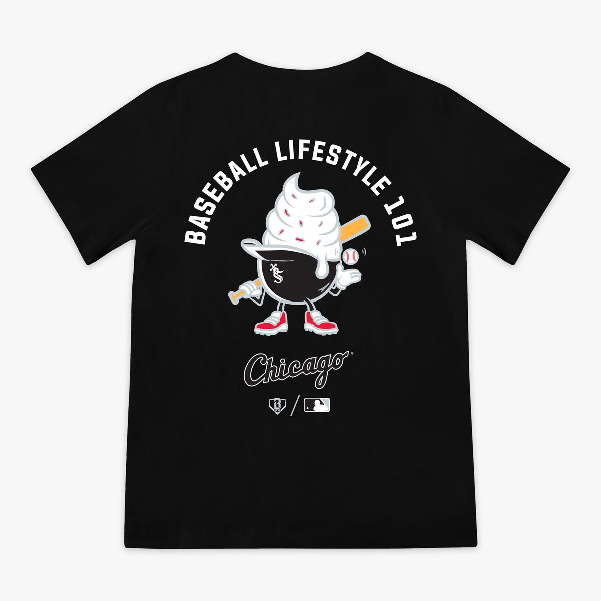 Black youth graphic tee with "Chicago White Sox Ice Cream" design - back view