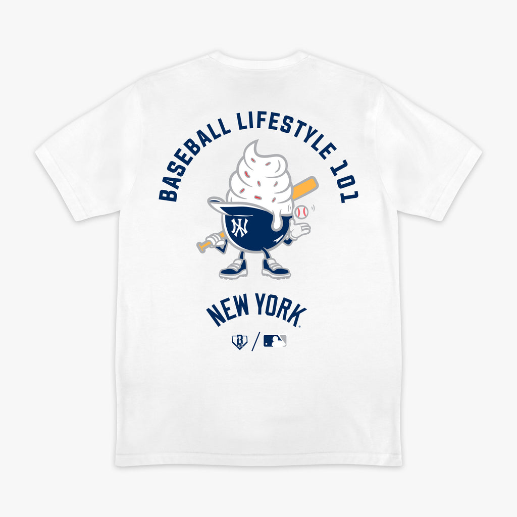 White graphic tee with "New York Yankees Ice Cream" design - back view