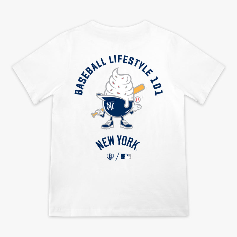 White youth graphic tee with "New York Yankees Ice Cream" design - back view