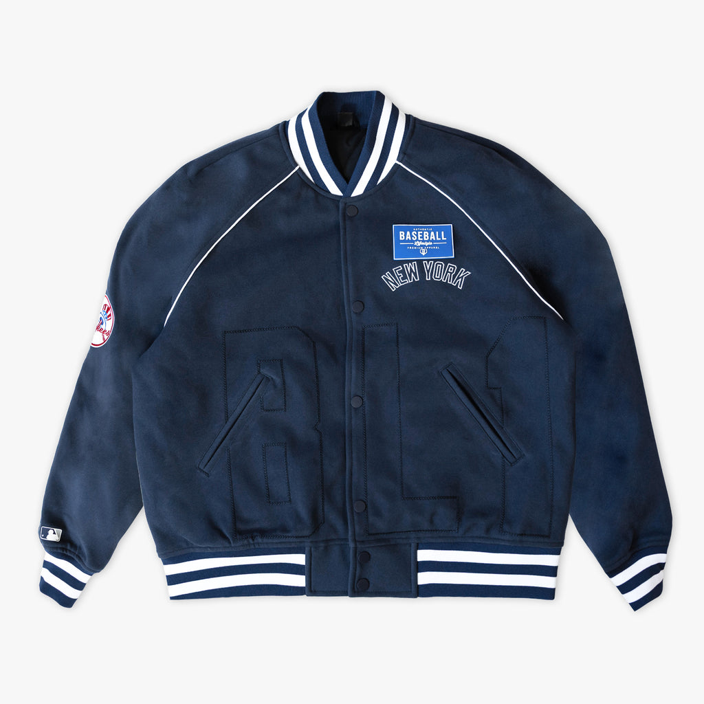 Navy New York Yankees Stadium youth bomber jacket — back view