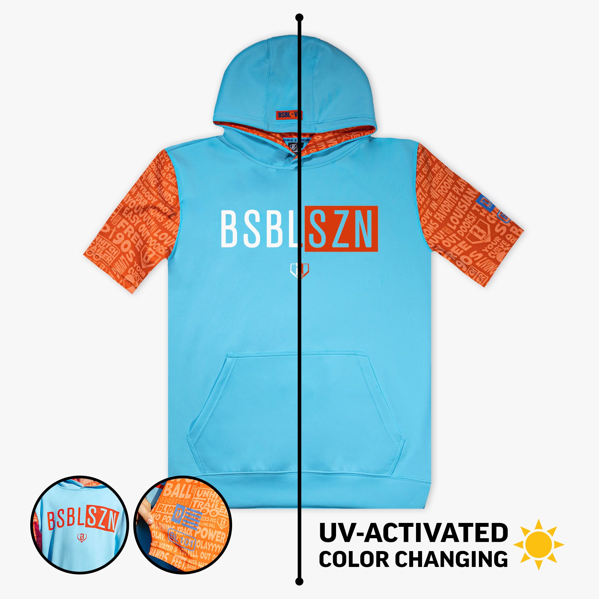 BSBL-SZN V3 Short Sleeve Youth Hoodie - Blue/Orange