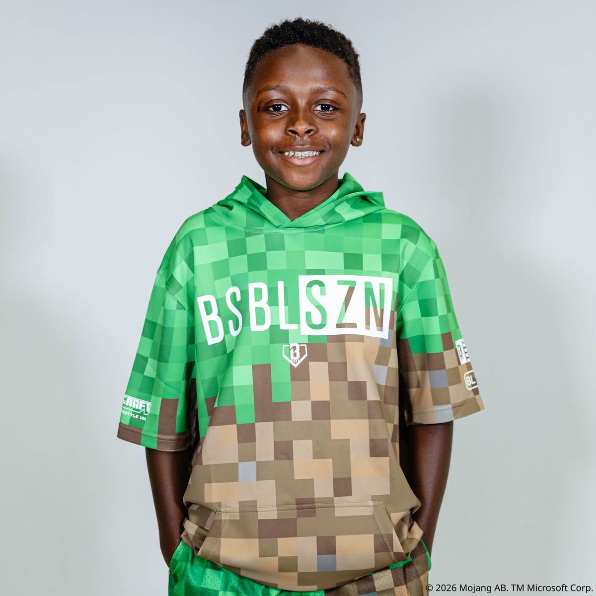 BL101 X Minecraft BSBL-SZN V3 Short Sleeve Youth Hoodie - Grass Block