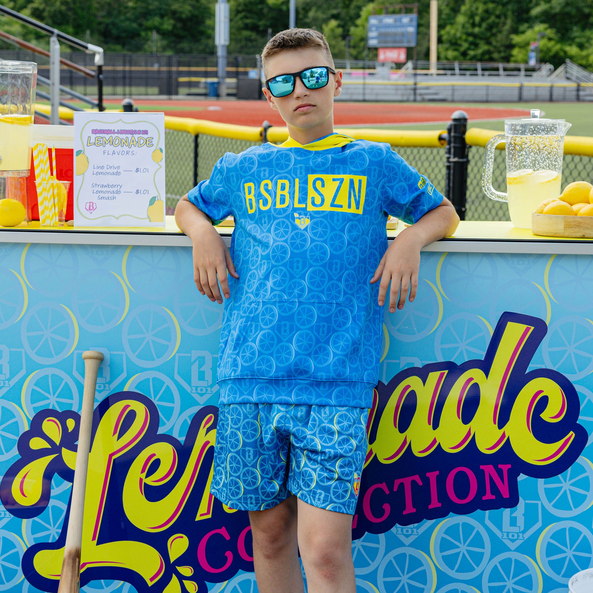 BSBL-SZN Short Sleeve Youth Hoodie V3 - Blue Blast - Baseball