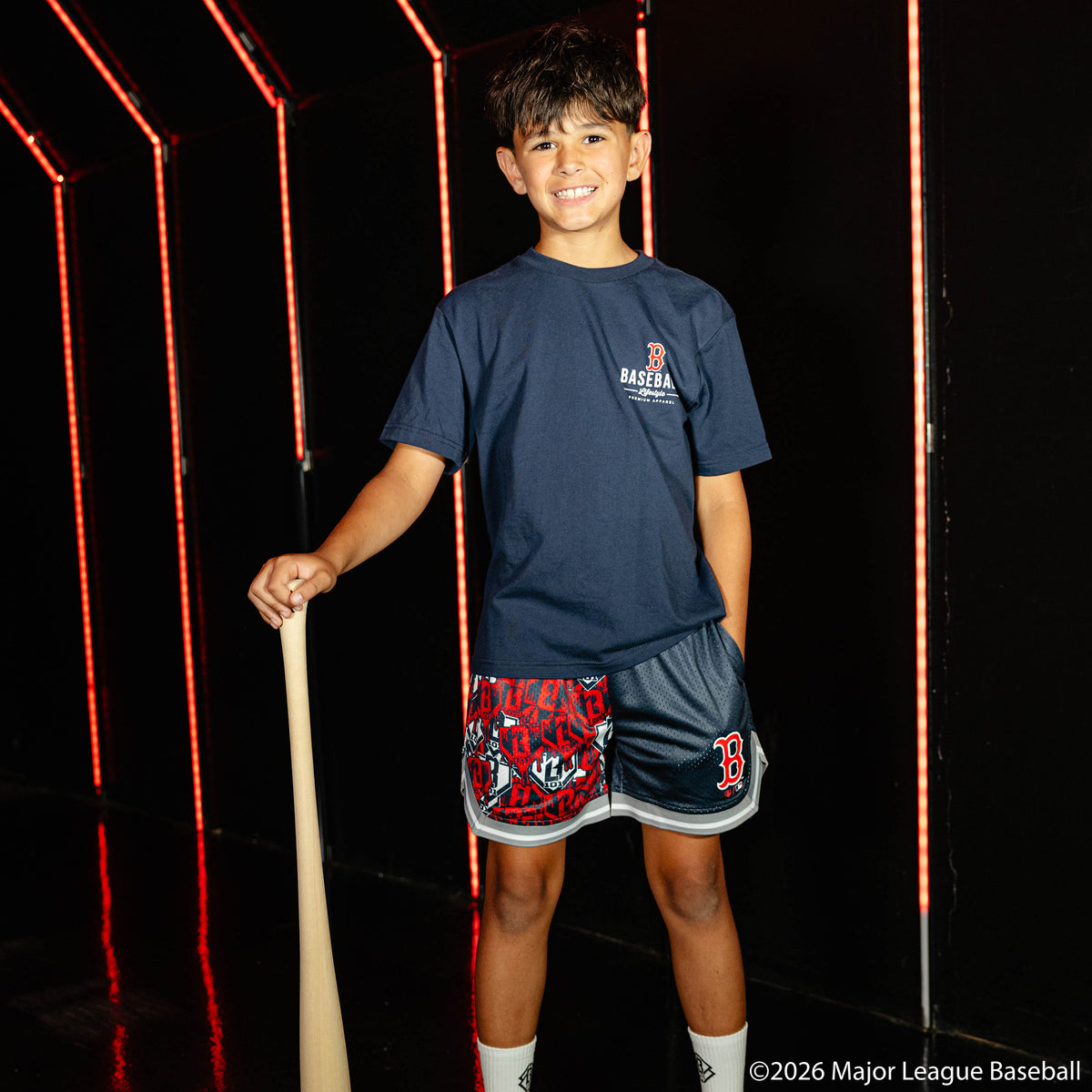 Youth model wearing navy youth graphic tee with "Boston Red Sox Ice Cream Cap" design