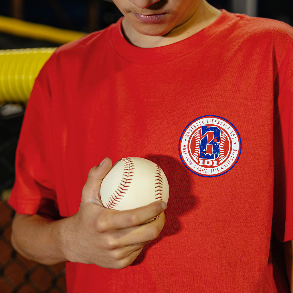 Red splatter tee youth 4th of July patriotic baseball shirt