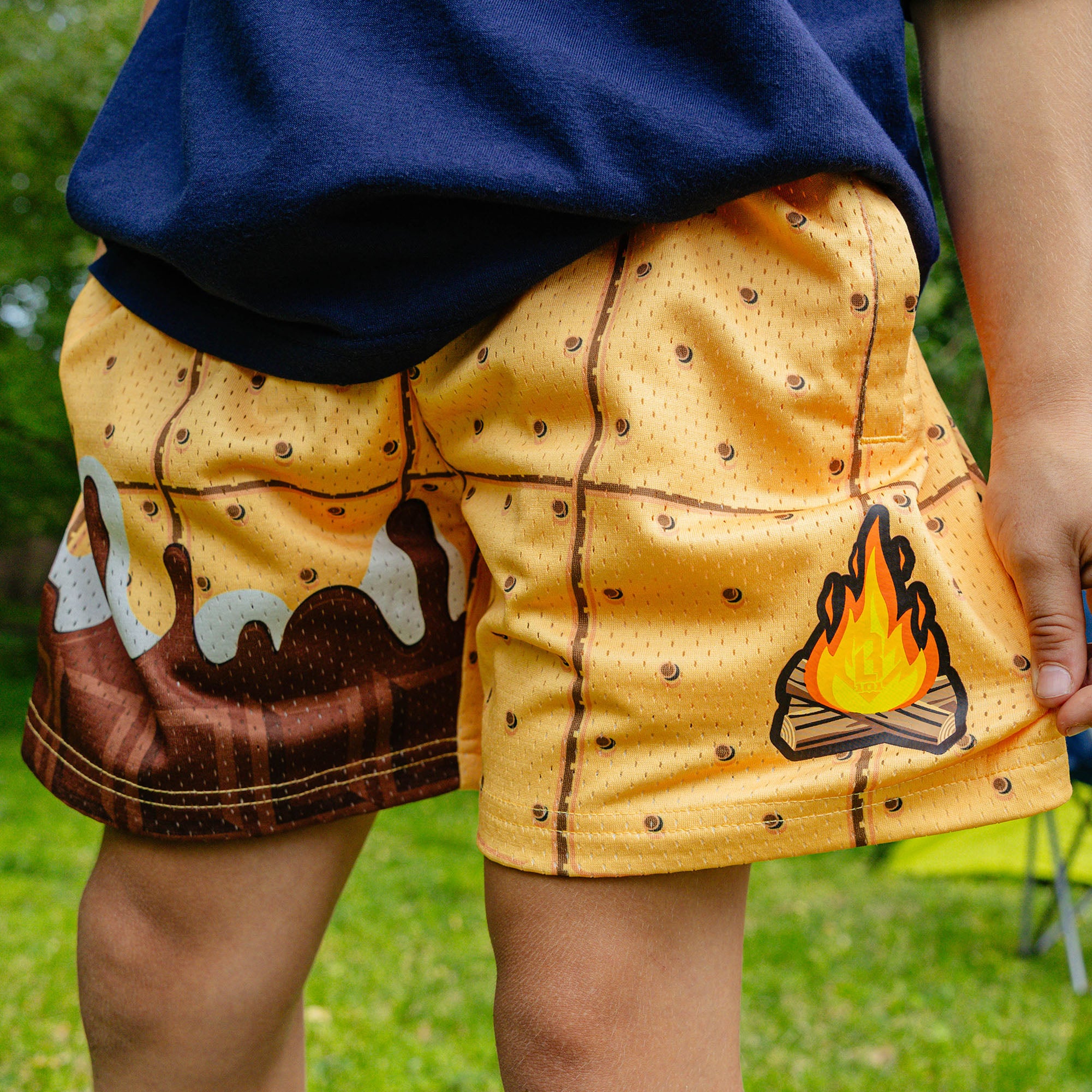 Camp Collection Campfire Shorts baseball s'mores campfire logo