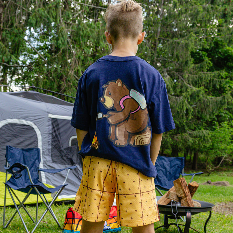 Campfire Shorts baseball s'mores campfire marshmallow camping bear graphic tee