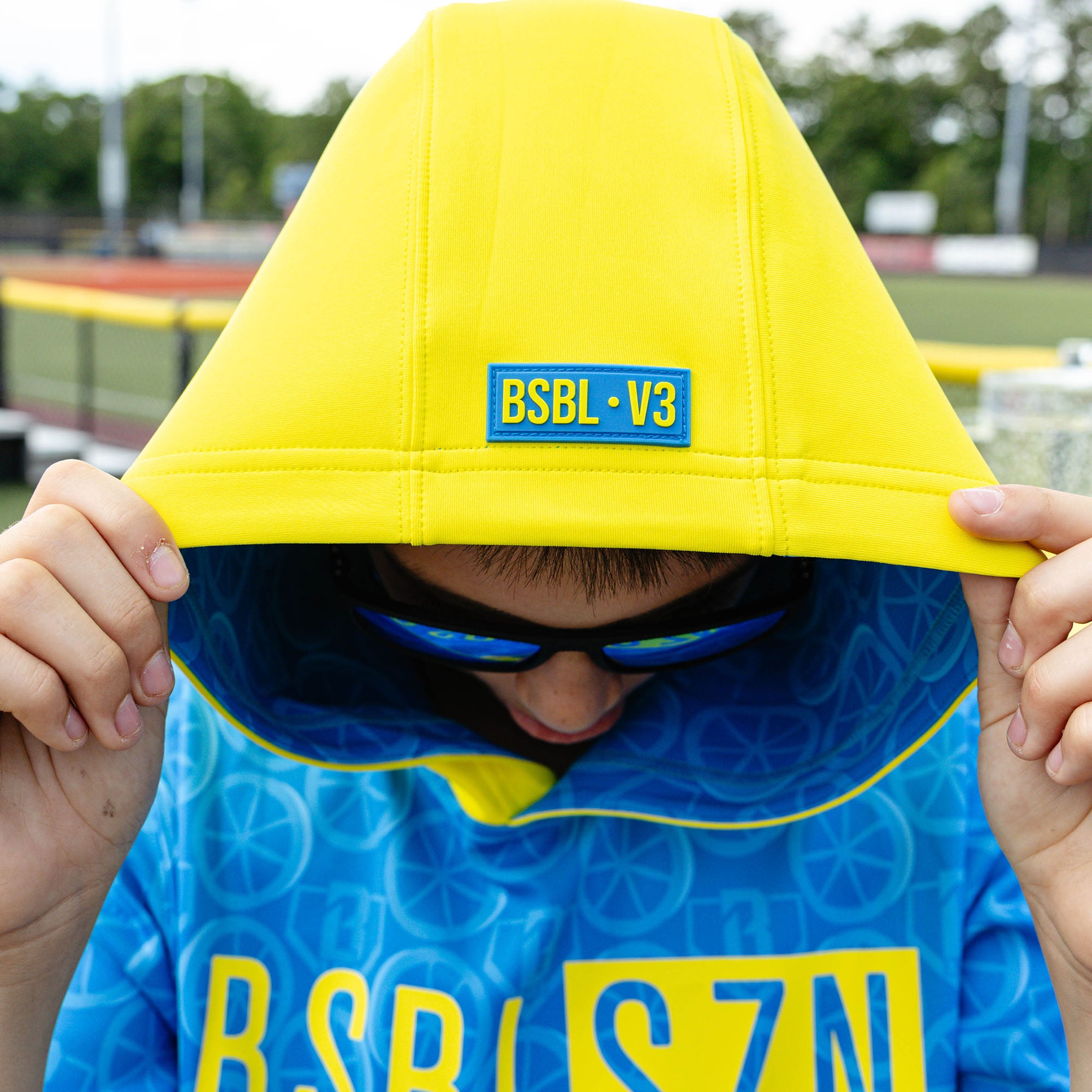 BSBL-SZN Short Sleeve Youth Hoodie V3 - Blue Blast - Baseball