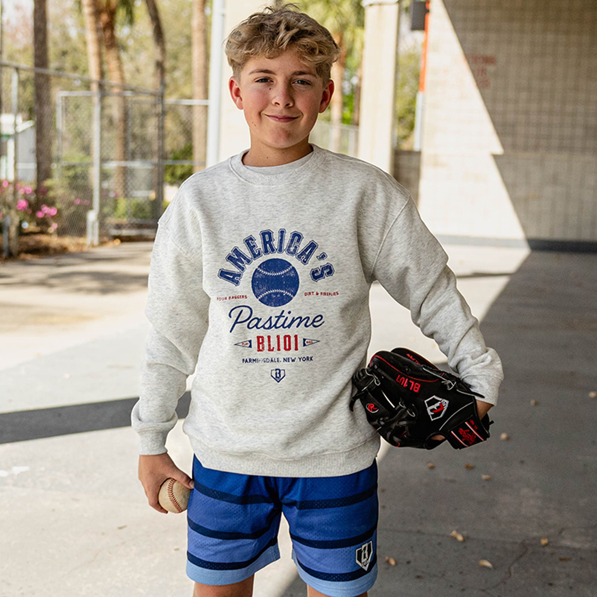 Americas Pastime Youth Crewneck - Heather Gray - Baseball