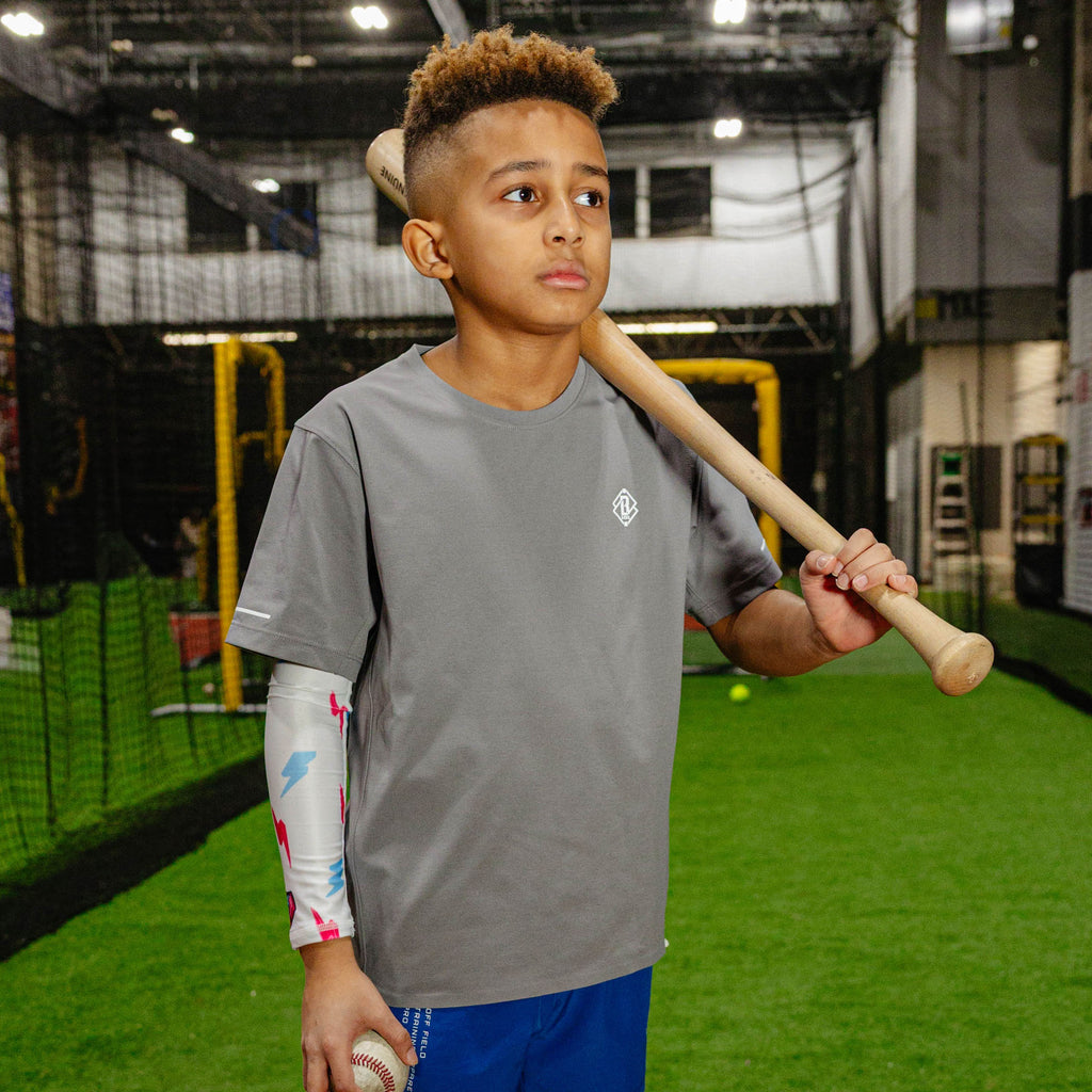 Rain Delay Lightning Youth Arm Sleeve - White/Pink/Blue