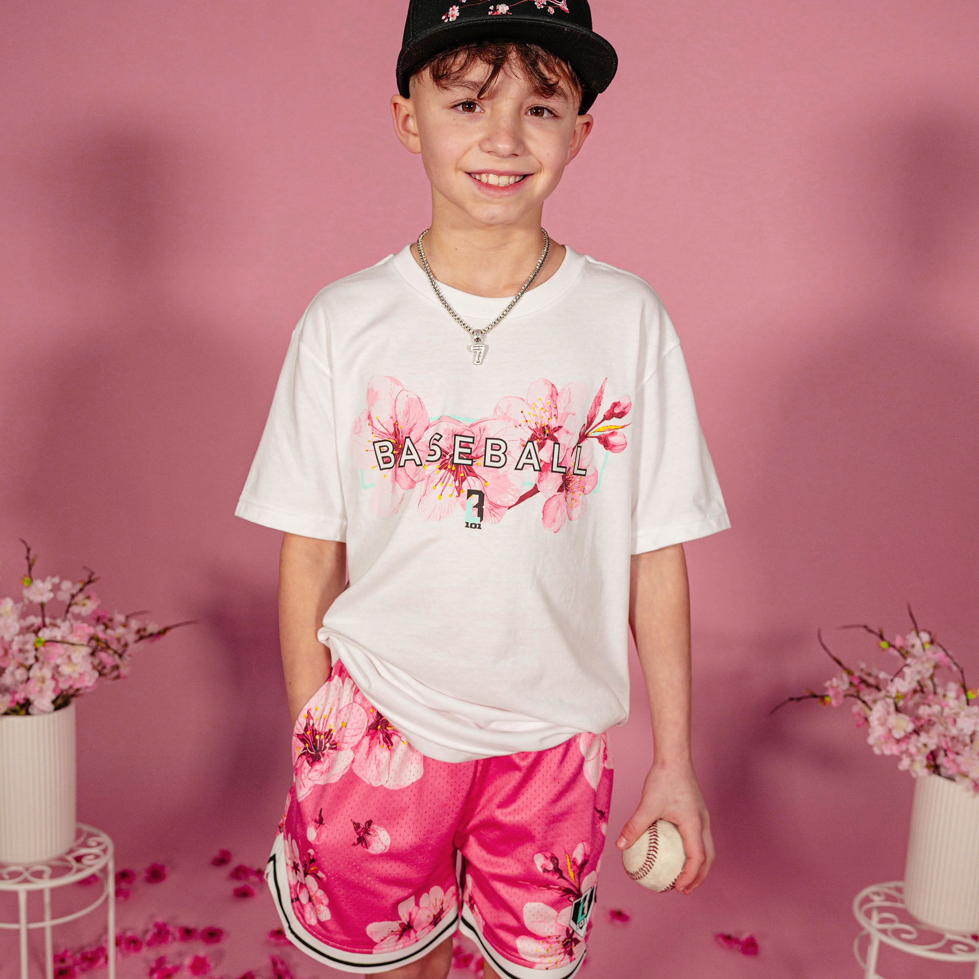 Cherry Blossoms Youth Court Shorts - Pink - Baseball Lifestyle 101