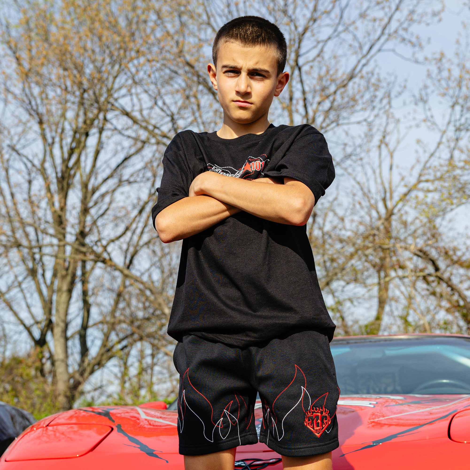 Flames Stitched Youth Sweatshorts - Baseball Lifestyle 101