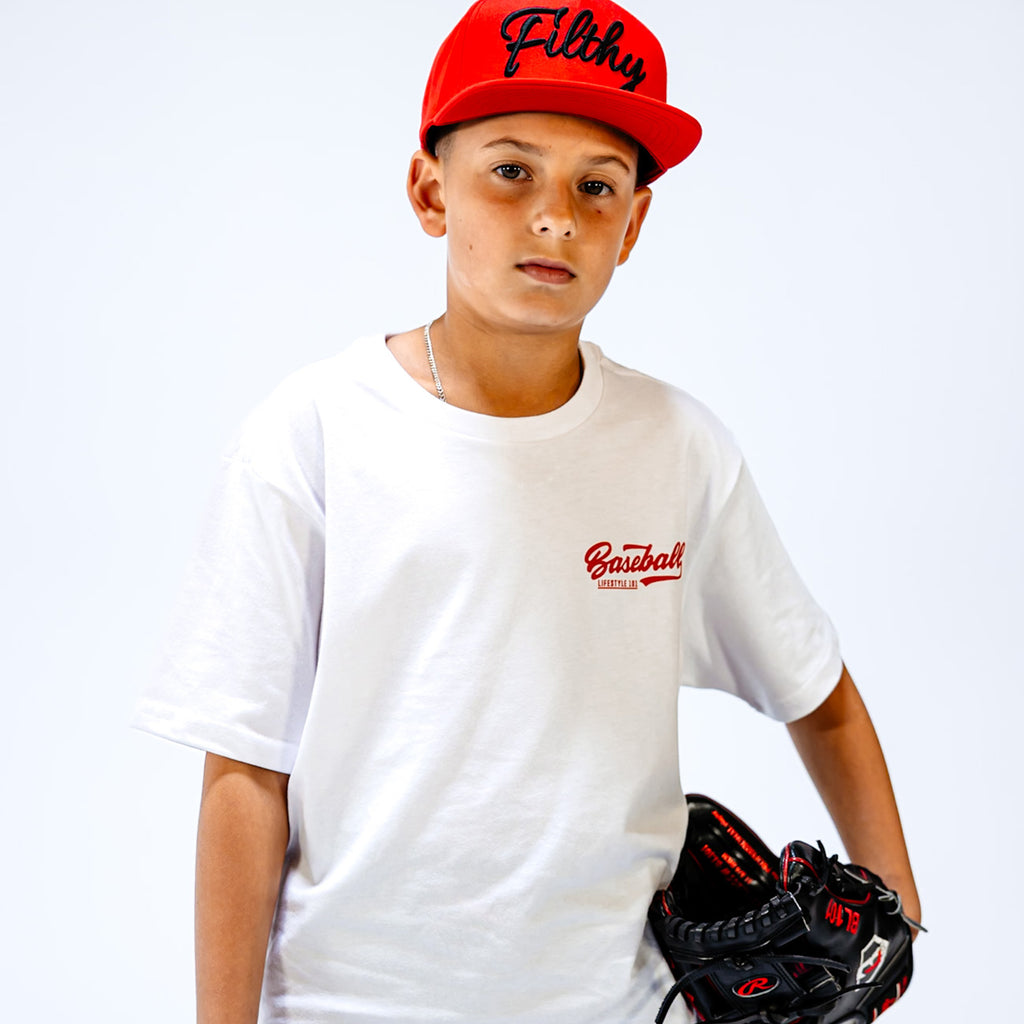 Established Youth Tee BL White/BL Red Baseball Lifestyle 101