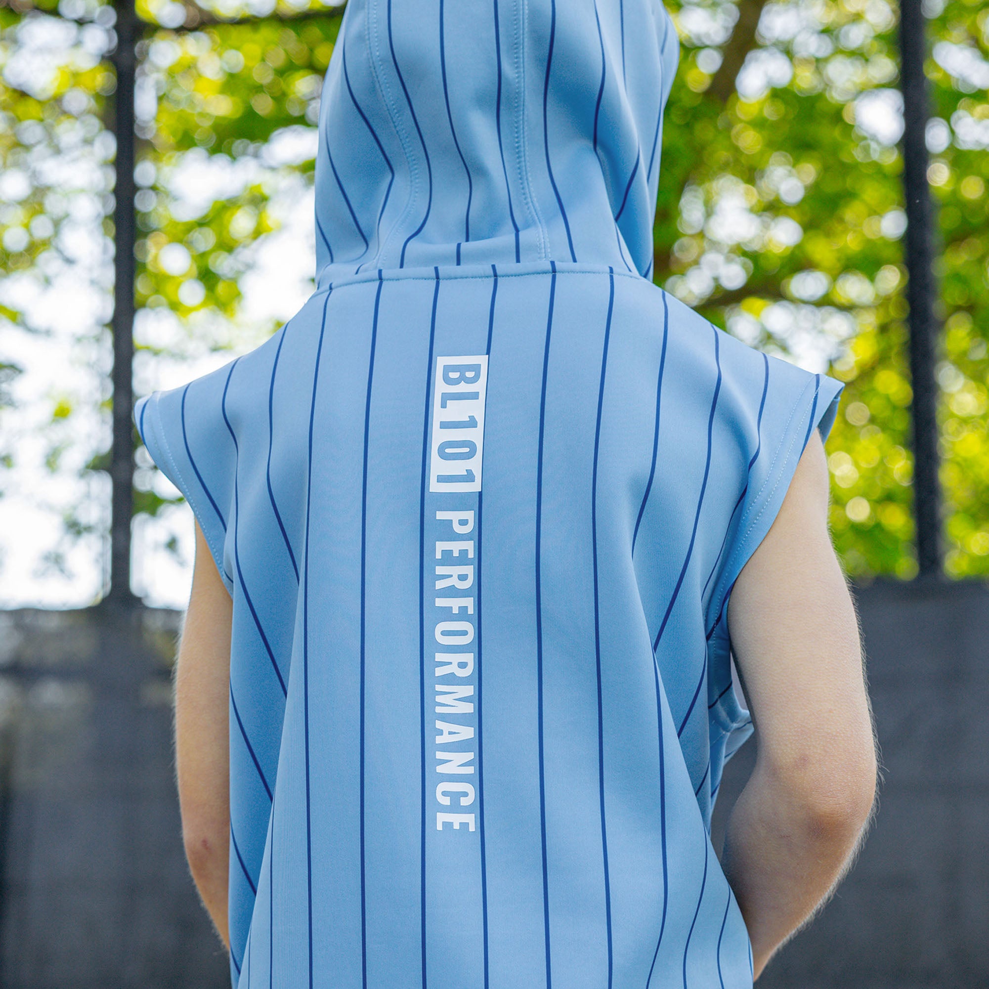 BSBL-SZN Sleeveless Youth Hoodie V3 - Blue Pinstripes - Baseball