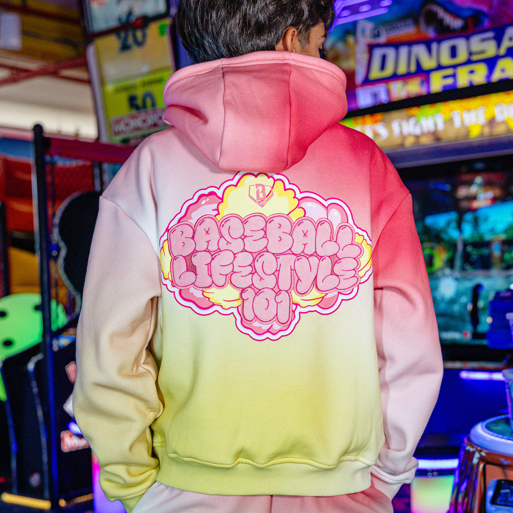 Youth model wearing Cotton Candy Pink Lemonade youth hoodie