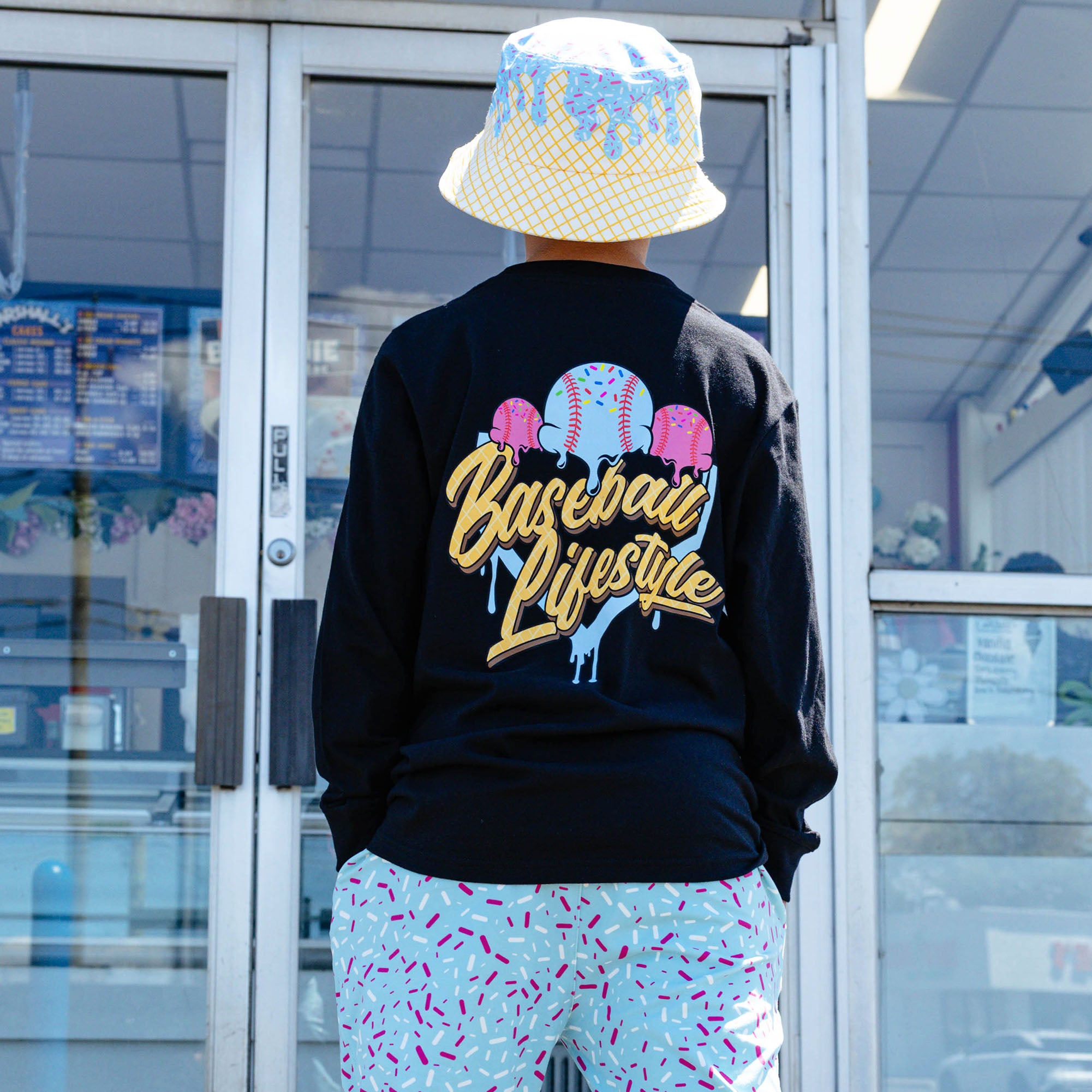 Ice Cream Youth Long Sleeve Tee - Cotton Candy - Baseball